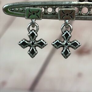 Brighton  cross drop small pierced earrings silver plate